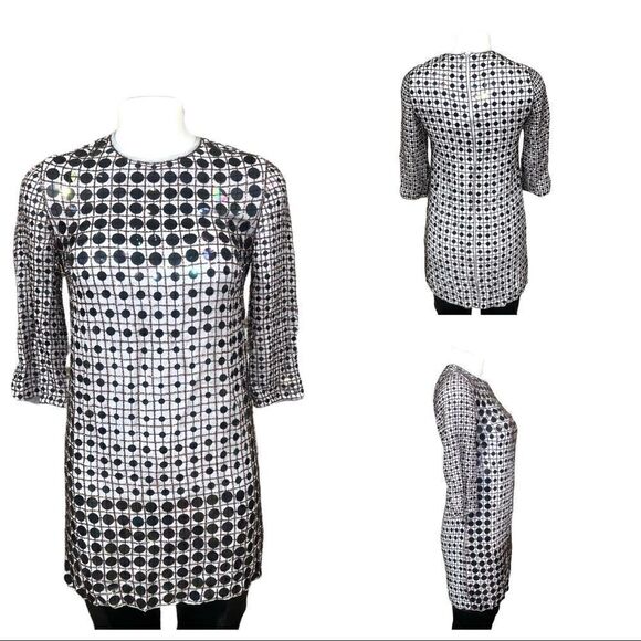 French connection dress sequined sheath three-quarter sleeve Zip back lined - Picture 9 of 9